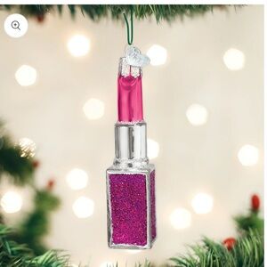 Old World Christmas pink glitter lipstick ornament